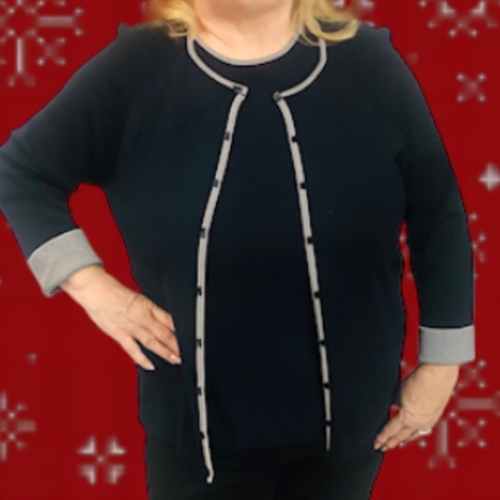 Rino Rossi 2X Black Knit Sweater Set Cardigan &Tank Professional Office Wear